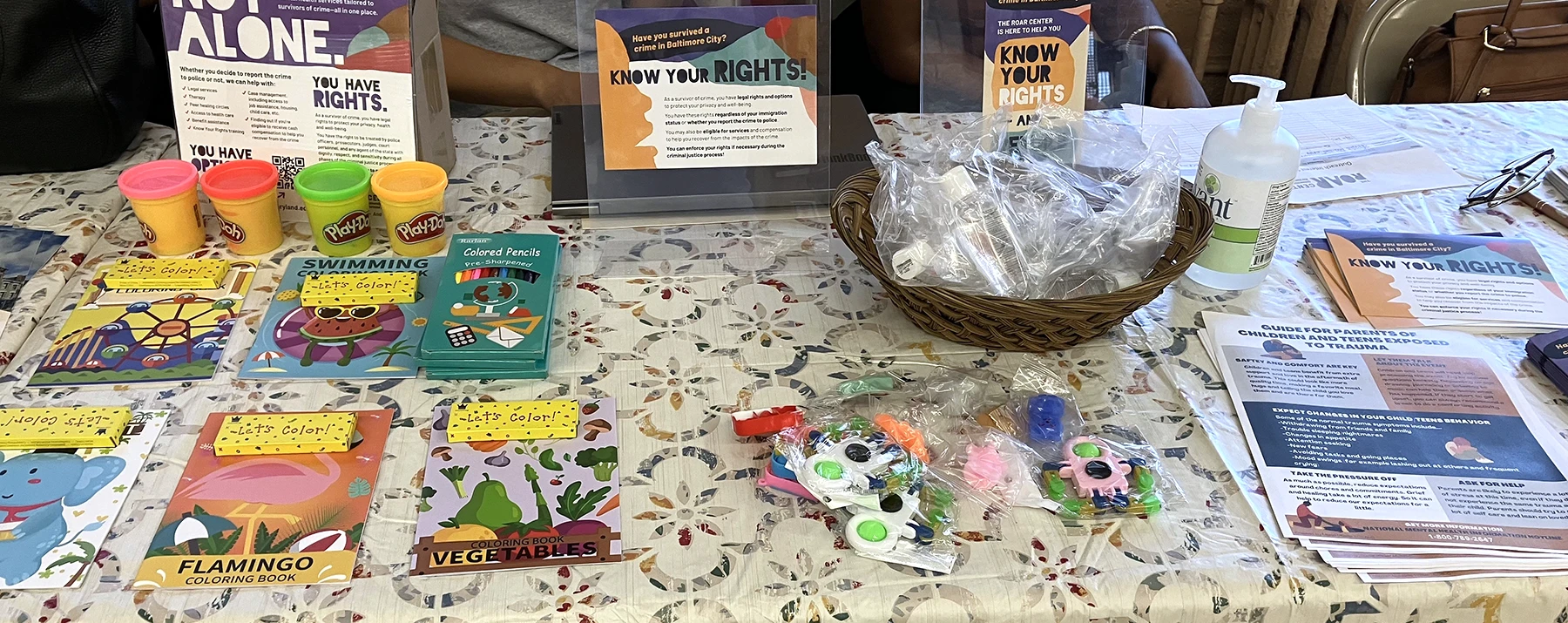 Display collection of informational materials about ROAR services at a community tabling event