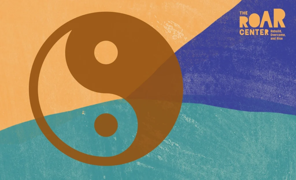 Graphic image with yin-yang symbol and ROAR logo