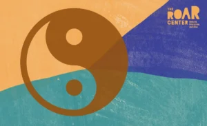 Graphic image with yin-yang symbol and ROAR logo